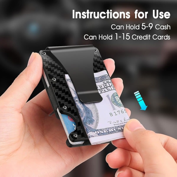 IC Minimalistisk plånbok i kolfiber för män - Spärrande kreditkortshållare Metallplånbok - Pengaklämma Smal framficka