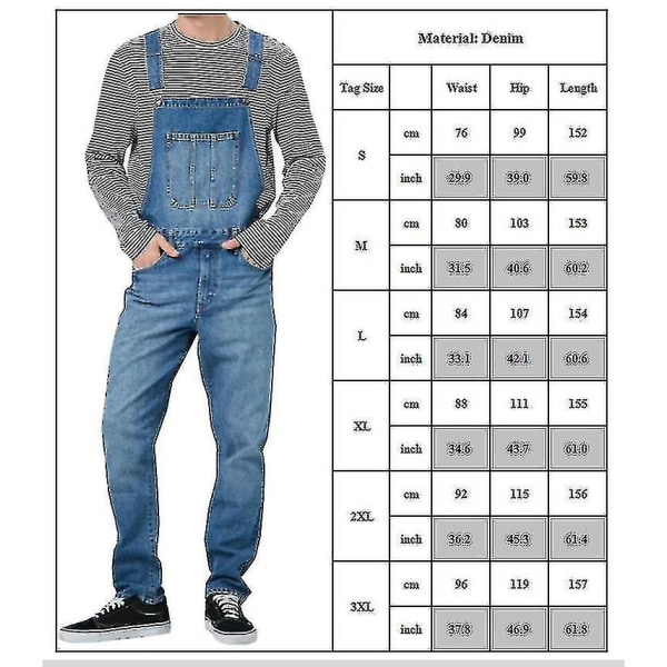 Herre Dungarees Denim Overalls Bib og seler Jeans Jumpsuit Bukser Romper mørkeblå dark blue 3xl