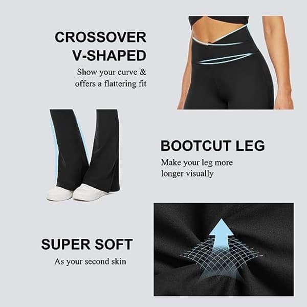 IC Sorte Flare Yoga Bukser til Kvinder, Crossover Buttery Bløde Bootcut Leggings