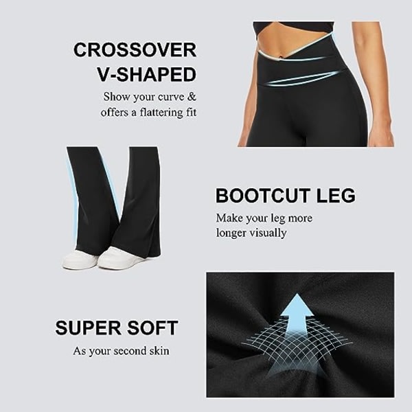 IC Svarta Flare Yoga Byxor for kvinder, Crossover Buttery Mjuk Bootcut Leggings