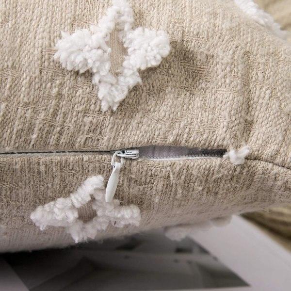 Sæt med 2 Dekorative Pudebetræk Rhombic Jacquard Pudebetræk Blødt Firkantet Case til Sofa Sovesofa Soveværelse Stue, 18x18 tommer, Beige