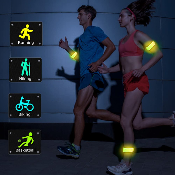 IG 4-pack LED-armband med blinkande ljus för säkerhet på natten, vitt + gult