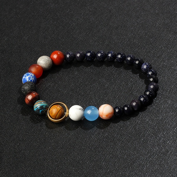 IC Kosmisk solsystem vulkansk stein Åtte planeter par stjerne armbånd dame Blå Sand 6+8MM