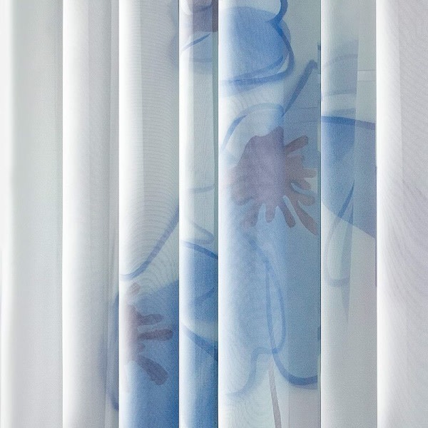 IC 2-pak blomstrede brodererede gennemsigtige Sheer gardiner til soveværelse, køkken, stue, 150cm×175cm, blå