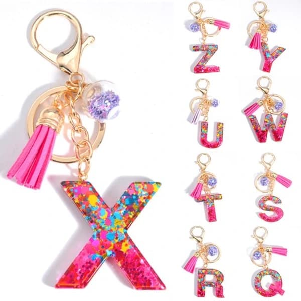 Sequins Handmade Resin Letter Keychain A-Z Initial Keychain Car Handbag Accessories N N
