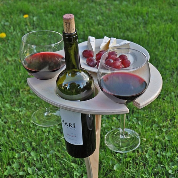Bærbar udendørs hopfällbar vinglashållare i træstrand picknick pa