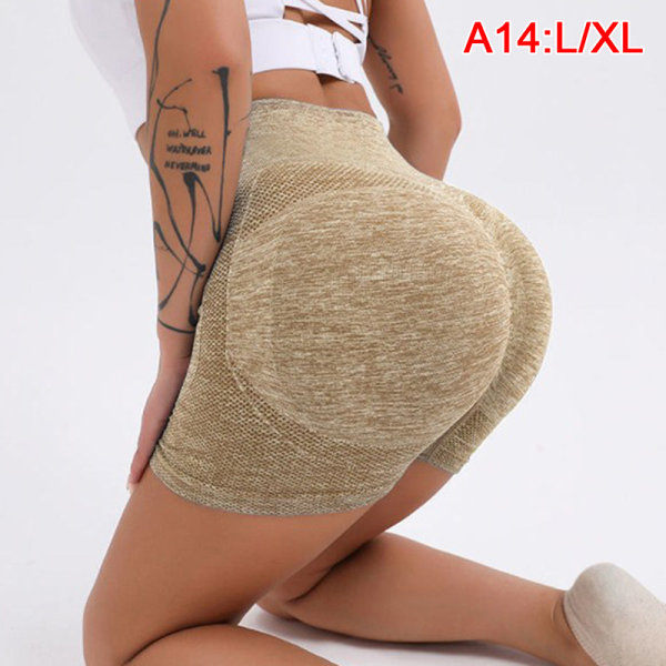 Sexiga Booty Push Up Sport Yoga Shorts Dam Fitness Spandex Sömlös Khaki L/XL