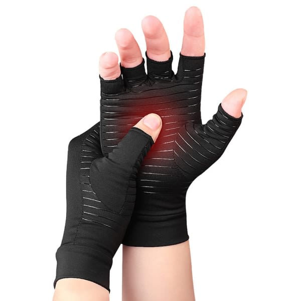 IC Kopparfiber Kompressionshandskar Smärtlindring Halvfinger Anti-Slip
