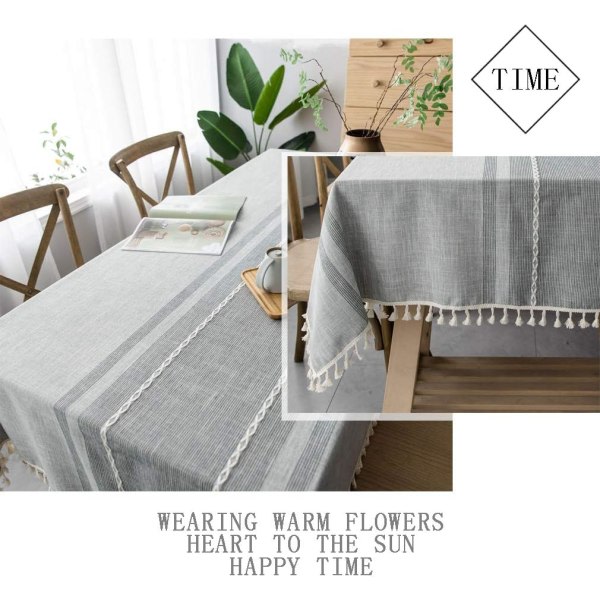 IC Elegant duk av bomull och linne, tvättbar cover för matbord, picknickduk (asymmetri - grå, 100 x 160 cm),