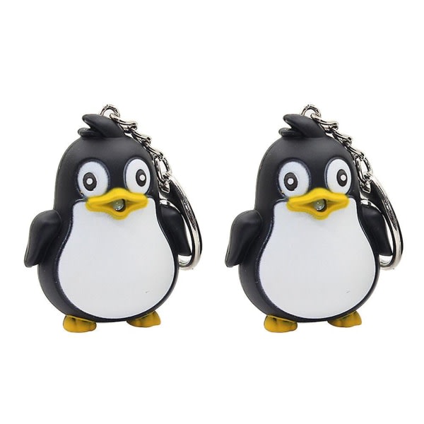 2st Black Penguin Nyckelringar Led Lysande Nyckelhållare Ljud Nyckelring Glödande Nyckeldekoration Hantverk Ornament Present（3.7*2.8*4.7cm，Svart） IC