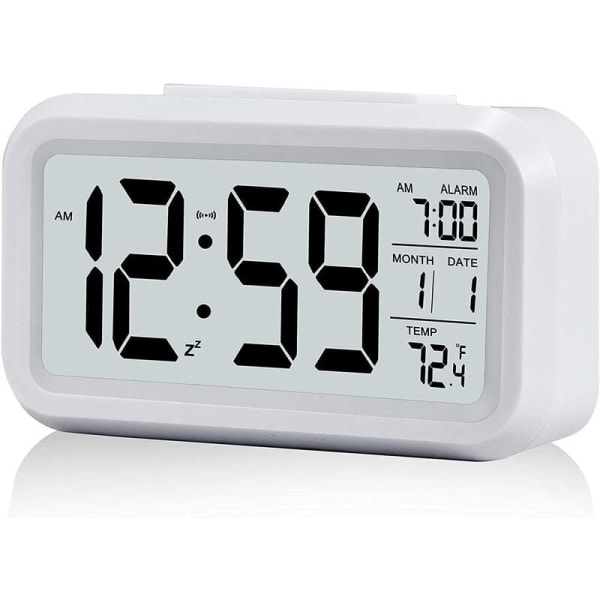 IC Vit digital väckarklocka, tyst batteridriven bakgrundsbelysning, stor LED-display temperaturkalender