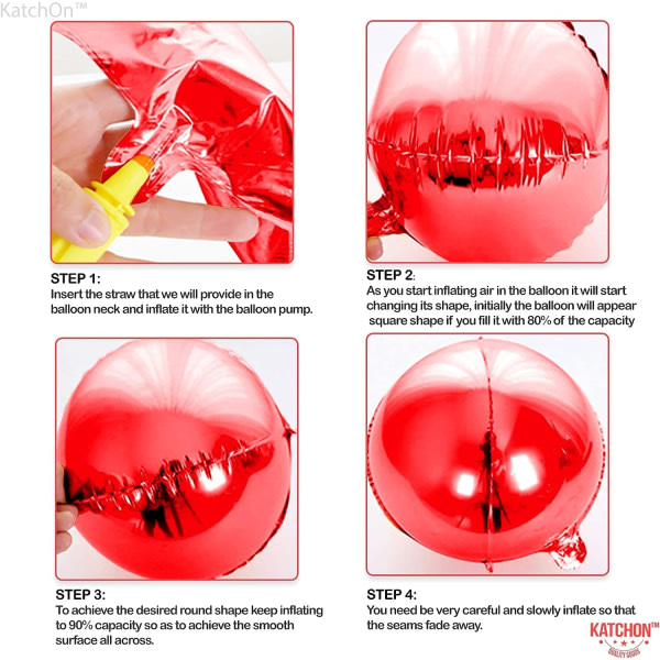 Store røde metalballoner - 22 tommer, pakke med 6 | 360 graders 4D-sfære metalliske røde balloner til røde fødselsdagspynt