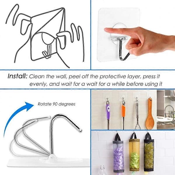 Plastic Bag Holder, 4 Pcs Foldable Household Breathable Hanging Mesh Bag Organizer with 4 Pcs Hooks for Home and Kitchen