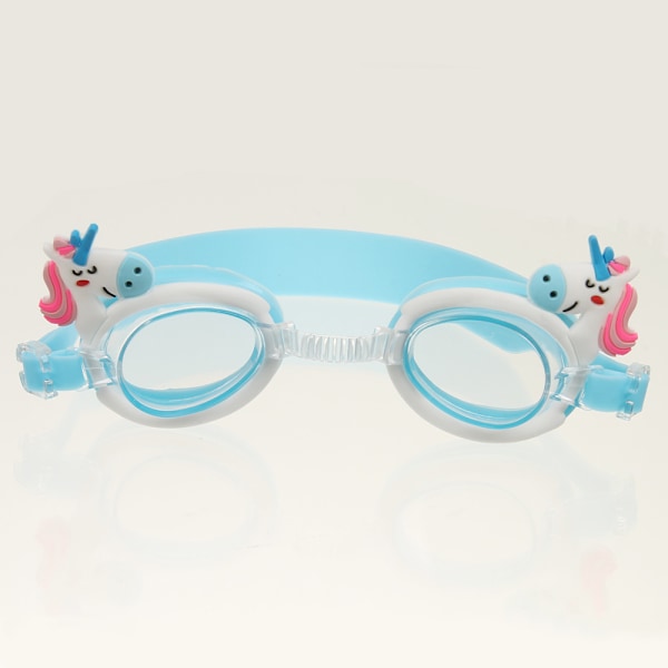 Lasten uimalasit pojille ja tytöille, vedenpitävät, erittäin kirkkaat uimalasit, söpöt sarjakuva lasten uimalasit Sky blue and white unicorn