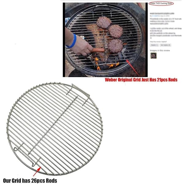 Grillrist i rustfrit stål, korrosionsbestandig, giftfri, til 22 tommer kulgrill, sølv