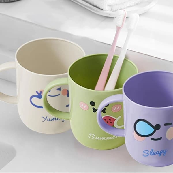 4 Pcs Bathroom Cups with Handle, Cute Toothbrush Cups for Kids, Unbreakable Toothbrush Holders, Reusable Drinking Cups Plastic Mouthwash Cup Bat