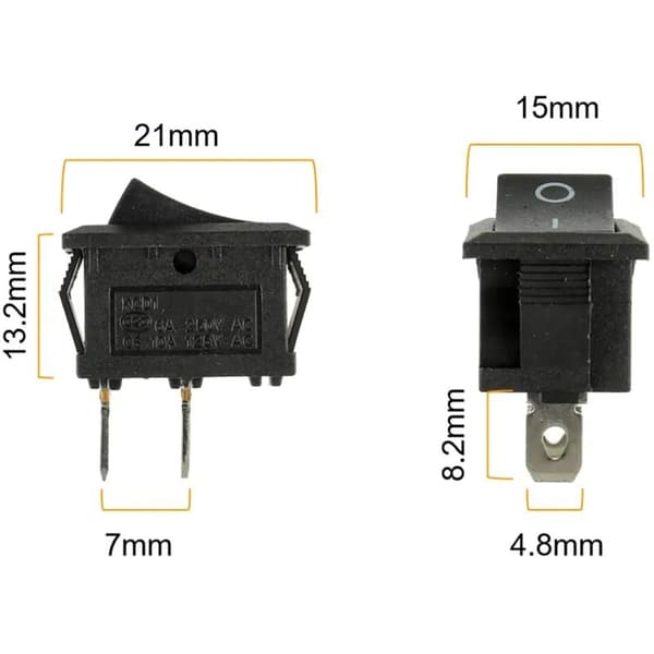T85 KCD1-101 Mini Vippebryter 2 Pin SPST Rocker Switch med Ledning Svart (10 stk)