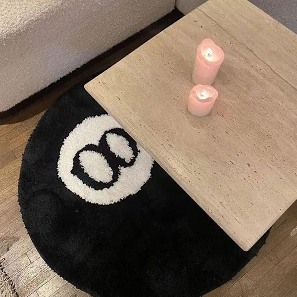 Simulert 8 Ball Biljardmatte, Åtte Ball Teppe, Svart Rund Sklisikker Baderomsmatte (80 x 80 cm)