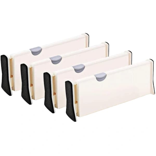Setti, jossa 4 säädettävää laatikonjakajaa Organizer Separators -