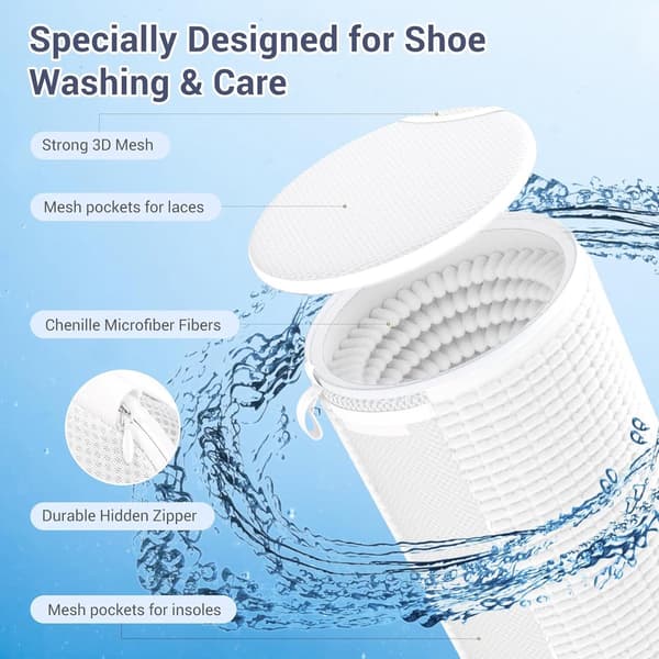 Skotvättspåsar 2-pack med 2 par skoblock, Chenille 360° rengöring, dold dragkedja för sneakers, vit, 33 x 16 cm