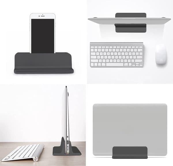 Vertikalt laptopställ, justerbar bordsdocka för alla bärbara datorer, MacBook, Surface och gaming-laptops, platsbesparande skrivbordsorganisator, svart