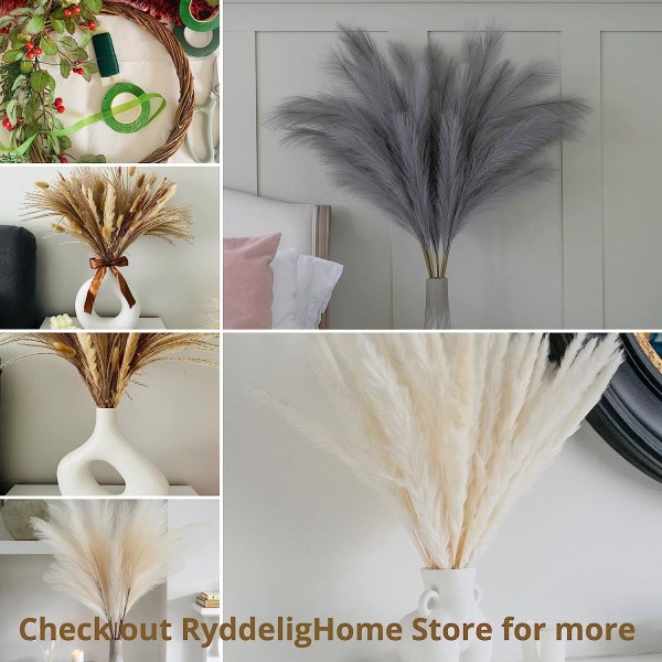 IC Stora Pampas Gräs Grå Faux 5 stjälkar Extra Fluffig Faux 70cm Flow