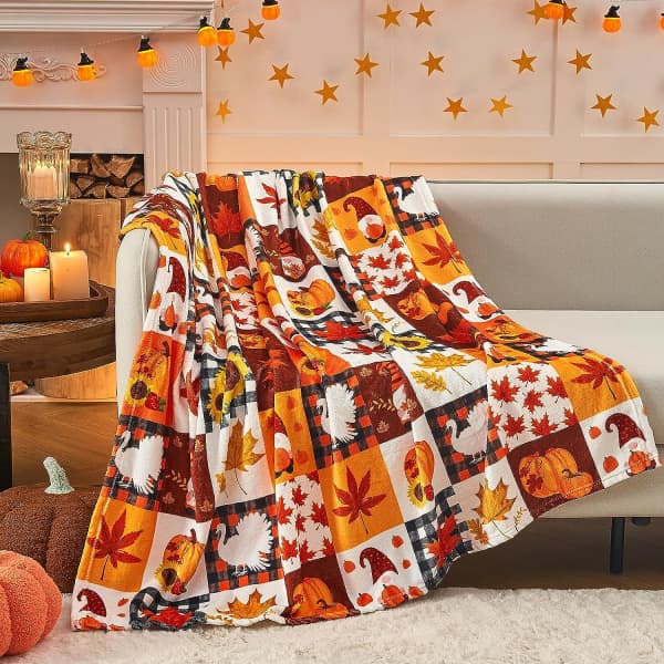 IC Efterårsplaid, efterårsplaid til sofa, orange ternet tæppe til efteråret, brug (50”x60”)