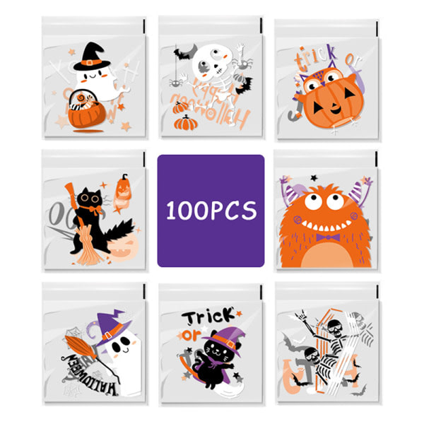 IC 100 stk 10x10 cm Halloween Plast Godis Cookies Gavepose A1