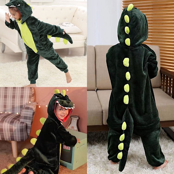 Dinosauriedräkt för barn, onesie, dinosaurie pyjamas, dinosaurie jumpsuit för barn, djurdräkt för barn för karneval fest halloween, cosplay Dinosaurs-green 130