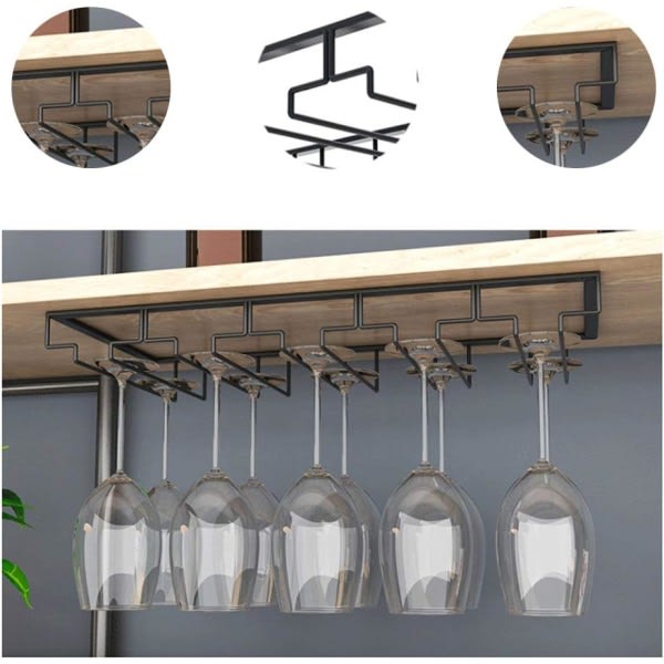 IC 2-pack 5-rads hängande hållare för vinglas Metall Vinglasställ Montering under skåpet, svart