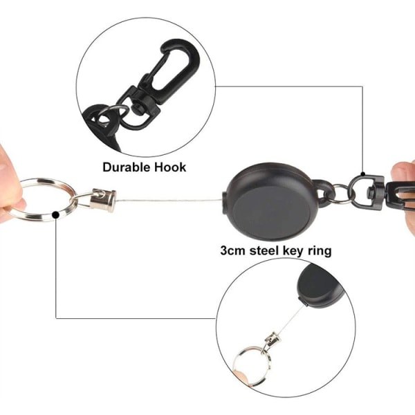 Retraktil nyckelring, infällbar nyckelring, 2-pack