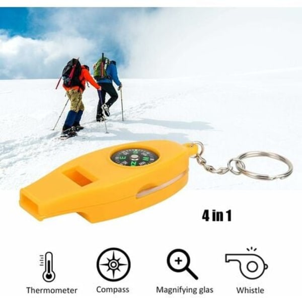 IC 4 i 1 Multifunksjons Survival Whistle Compass Magnifier Whistle Emergency Survival Tool for campingvandring Jakt 2st