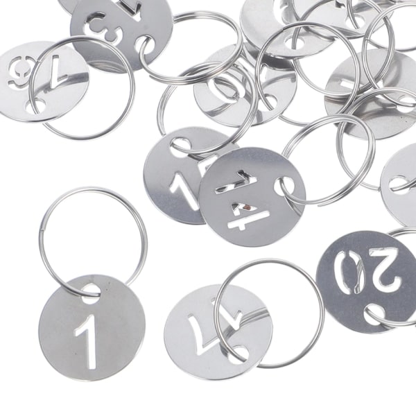 20 stk runde nummererede etiketter rustfrit stål Nummer 1-20 etiketter metal nøglebrikker IC