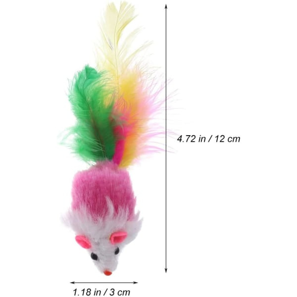 IC Fluffig kattunge mus kattleksak med fjädrar och fuskpäls, mus kattleksak