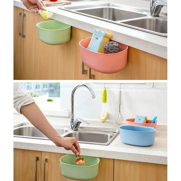 Kitchen Cabinet Hanging Trash Can Waste Bin, Plastic, Green, One Size
