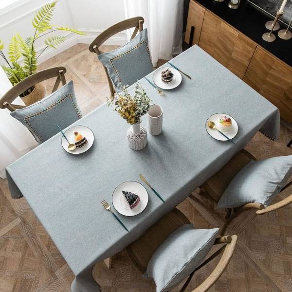 IC Linne Strukturerad Solid Bordsduk med Blommönster Kant Farmhouse Dammtät Bordsduk för Kök Matbordsdekoration (Grå, 55x63 tum)