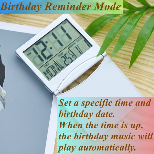 Digital LED väckarklocka med kalender, termometer, snooze-timer, hopfällbar resebordsklocka för hemmakontor, resor, silver