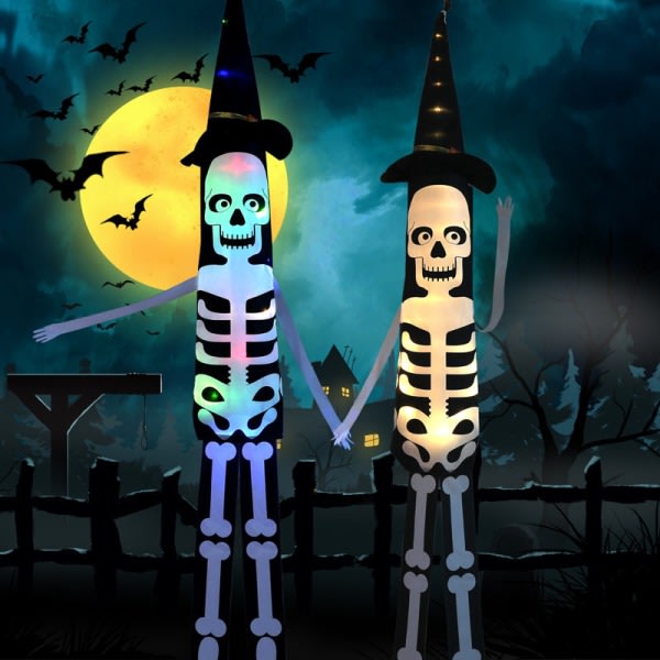 IC Halloween Skelett Windsocks Flagga Lysande mänskligt skelett Hangi A5