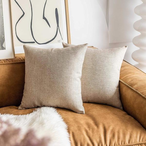 IC Putetrekk Lin Beige Putetrekk Kvadratiske Dekorative Farmhouse Accent Puter, sett med 2, 18x18 tommer, lett lin