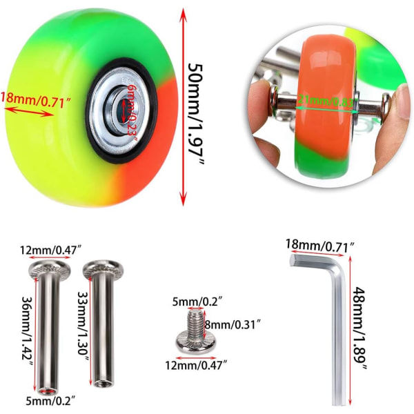 IC 50 x 18 mm Set med 4 Bagageväska Ersättningshjul, Gummi Svängbara Hjul Hjul Lager Reparationssatser