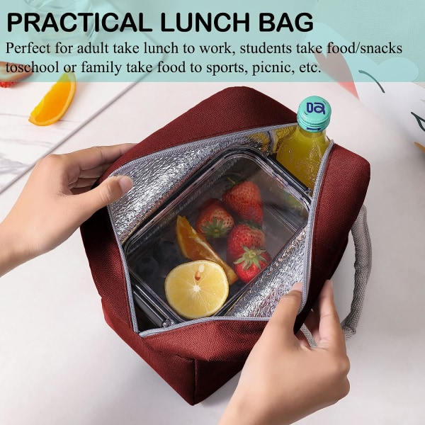 IC Söta Lunchpåsar för Kvinnor, Tecknad Termisk Lunch Tygpåse Lunchlåda Behållare Kylare för Vuxna Pojkar Flickor Skol Picknickresor (Vinröd Kanin)