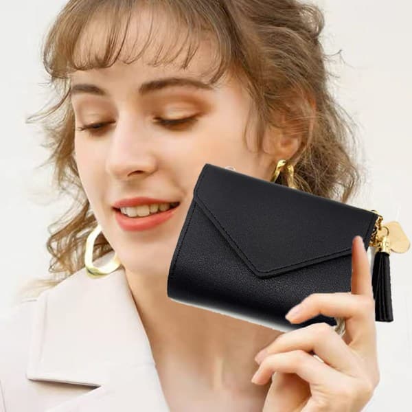 IC Dame Lille Pung Kreditkort Holder Mini Bifold Taske, Sort