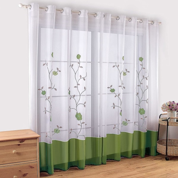 1 st Blommig Broderad Sheer Gardin för Sovrum