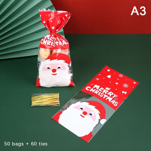 50 st Julgodispåsar i Plast Julkakor Presentpåsar A3 onesize
