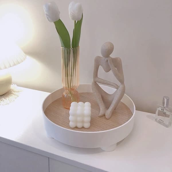 Plastserveringsbrett, sminkeoppbevaring, skrivebordsoppbevaring for snacks, dekor, hvit