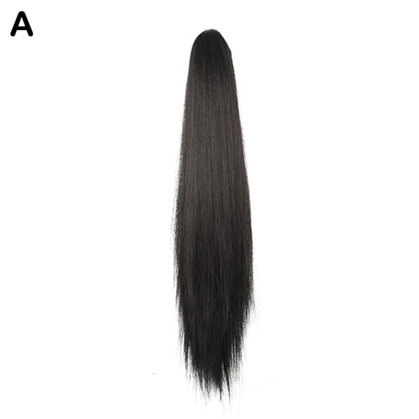 Syntetiska långa raka klo hästsvans peruker Clip In Hair n Hairpi musta One-size