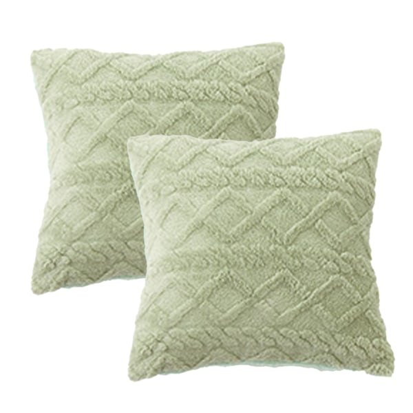 IC 18x18 tums set med 2 delar mjuk fluffig kort fleeceullkudde Bean green