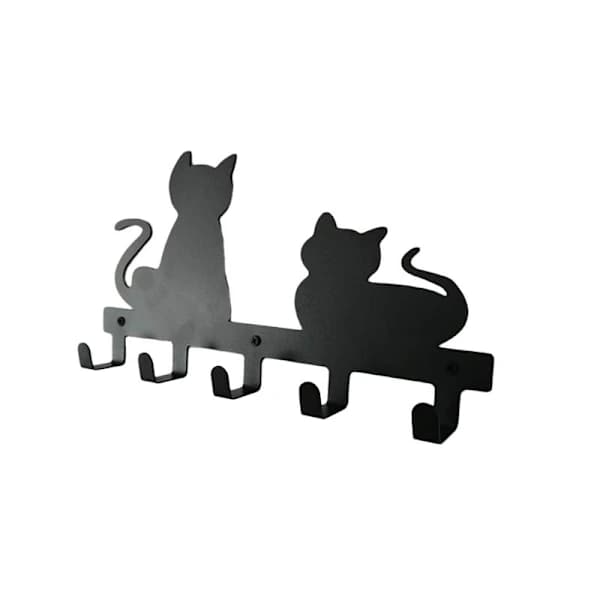 Cat Keychain - with 5 hooks, iron, 33 × 16.7 × 3.4 cm, black