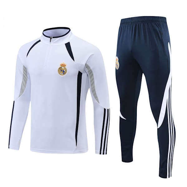 Real Madrid Fotballtreningsdrakt med langarmer, jakke og jerseysett, høst og vinter, Argentina halvannen glidelås genser, høst og vinter stil White suit XXL