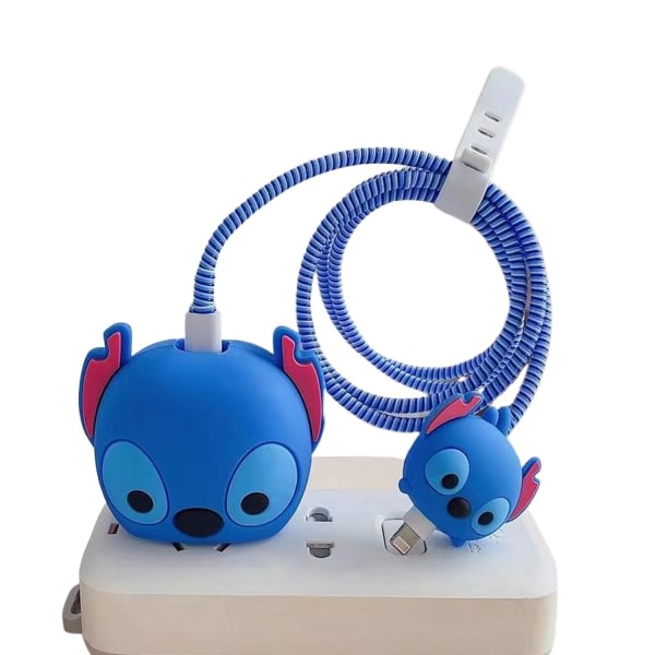 IC 3D Söt Cartoon Case til Apple 20W USB-C strøm iPhone 20W Hurtigladningskabel Download Skyddande (blå söm)